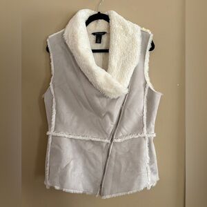 White House Black Market Faux Suede Vest with Faux Shearling Lining Large